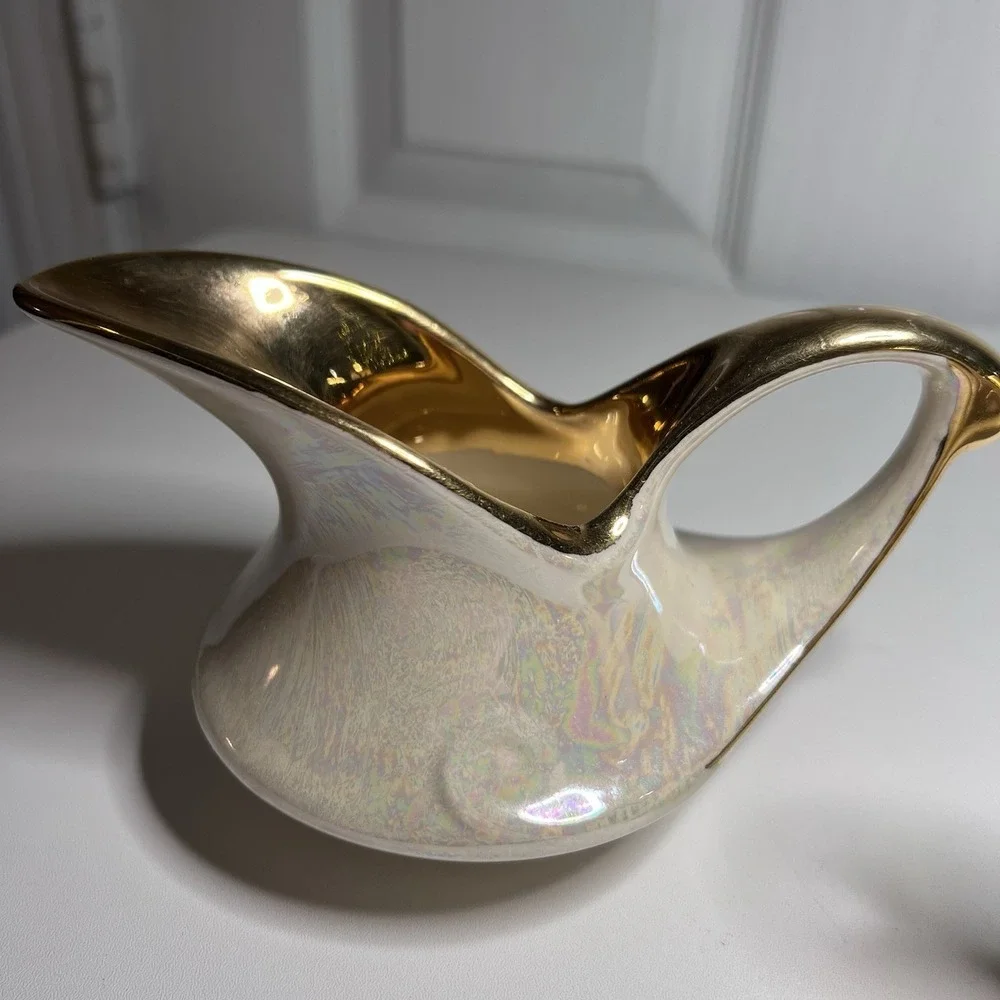 Vtg Pearl China Company Iridescent Lusterware Creamer‎ Sugar 22k Gold Trim